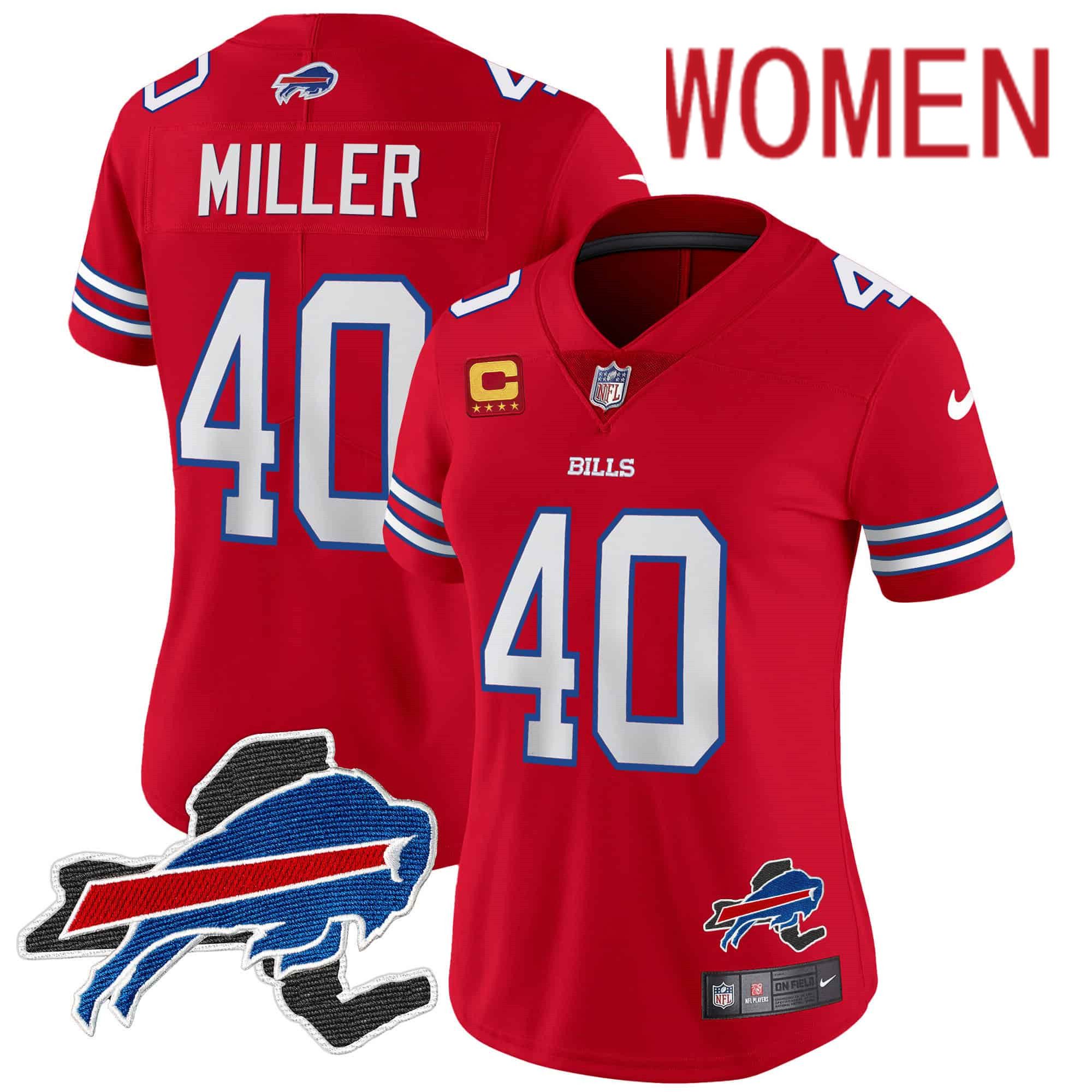 Women Buffalo Bills 40 Miller Red 2024 Nike Patch Vapor Limited NFL Jersey